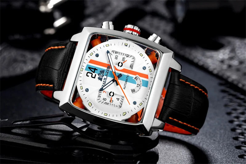Montre Automatique Homme PAULAREIS P – Élégance sportive, mouvement mécanique, bracelet en caoutchouc et design luxueux