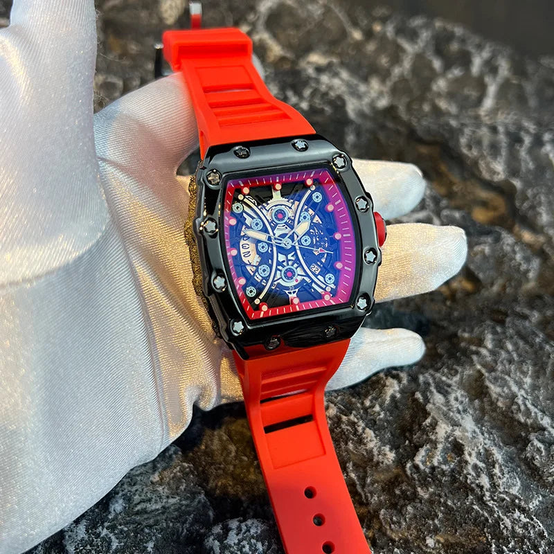 Montre Homme de Luxe Lumineuse L146 – Cadran Tonneau, Design Tendance, Sport & Calendrier Intégré