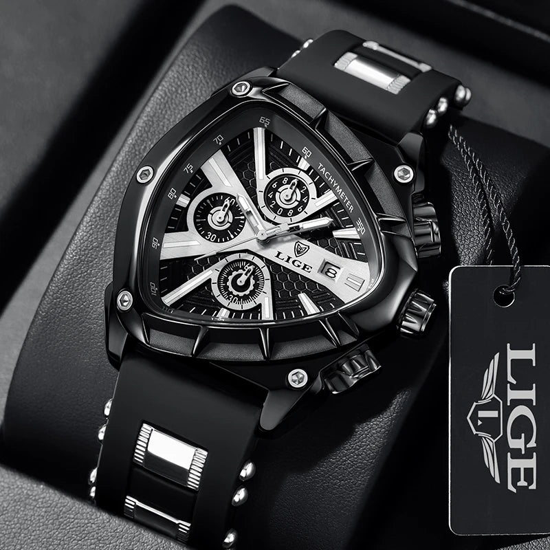 ⏱️ Montre Homme LIGE LG89103 – Design Triangulaire, Chronographe & Style Militaire Sport