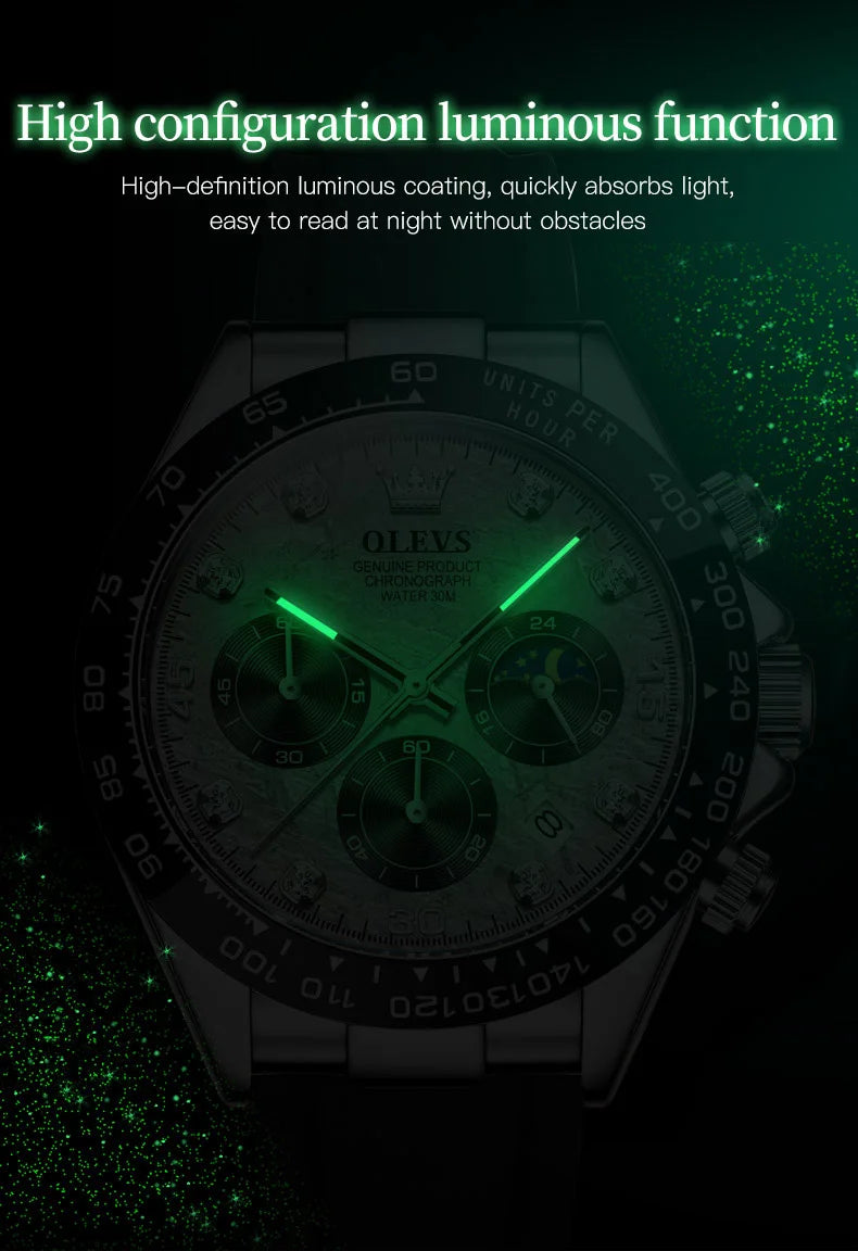 🌙 Montre Homme OLEVS 2875 – Chronographe de Luxe à Phase de Lune