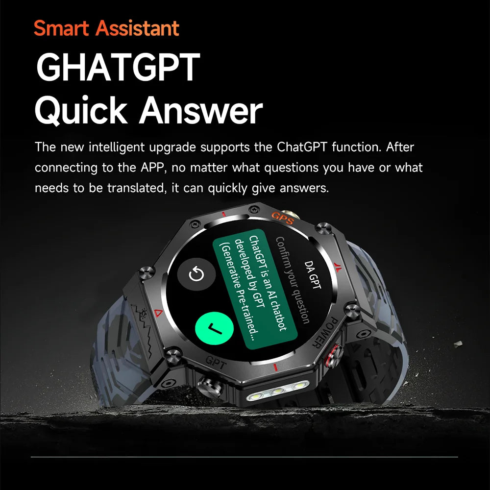 2025 HUAIWE Montre Connectée Militaire 2025 – GPS, IA ChatGPT, Étanche 5ATM, 530mAh