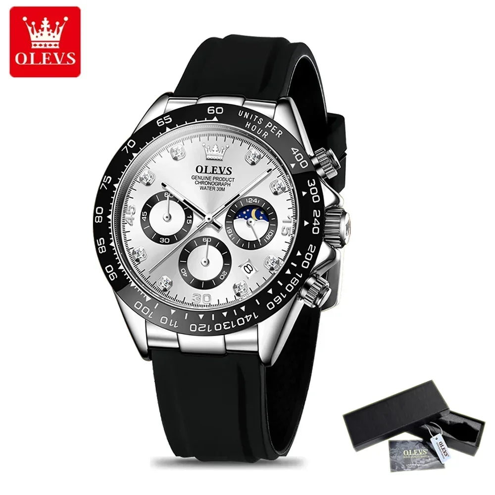 🌙 Montre Homme OLEVS 2875 – Chronographe de Luxe à Phase de Lune