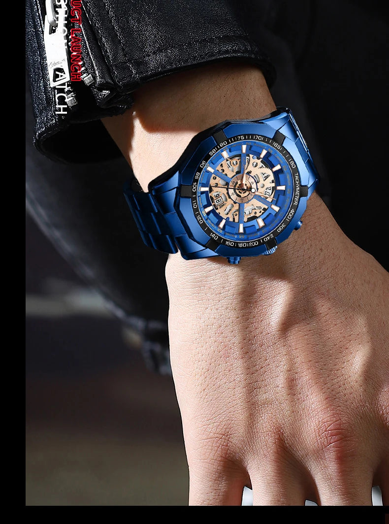 ⌚ BINBOND S033 – Montre Homme de Luxe en Acier Inoxydable Bleue & Étanche