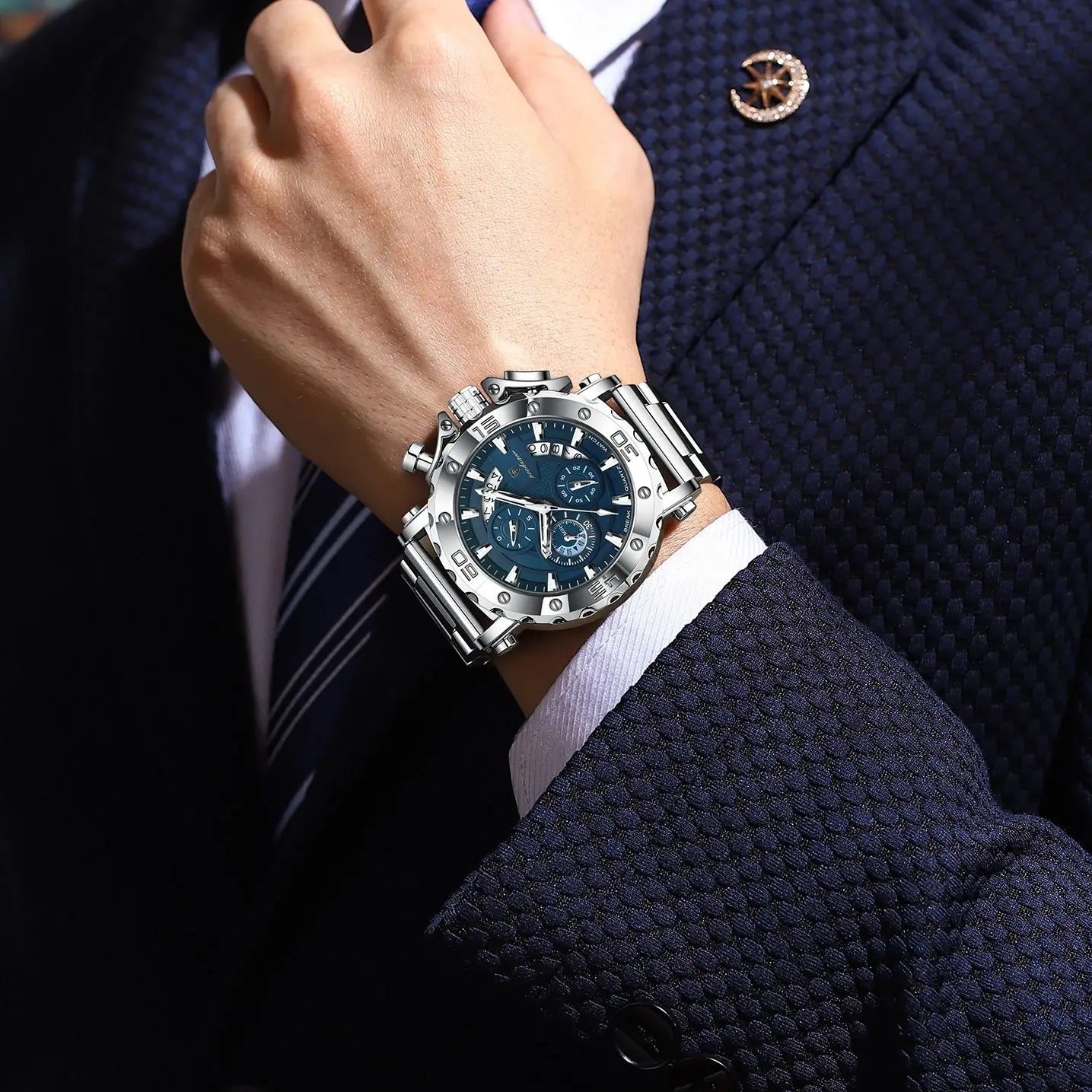 ⌚ POEDAGAR 892 – Montre Chronographe de Luxe pour Homme en Acier Inoxydable
