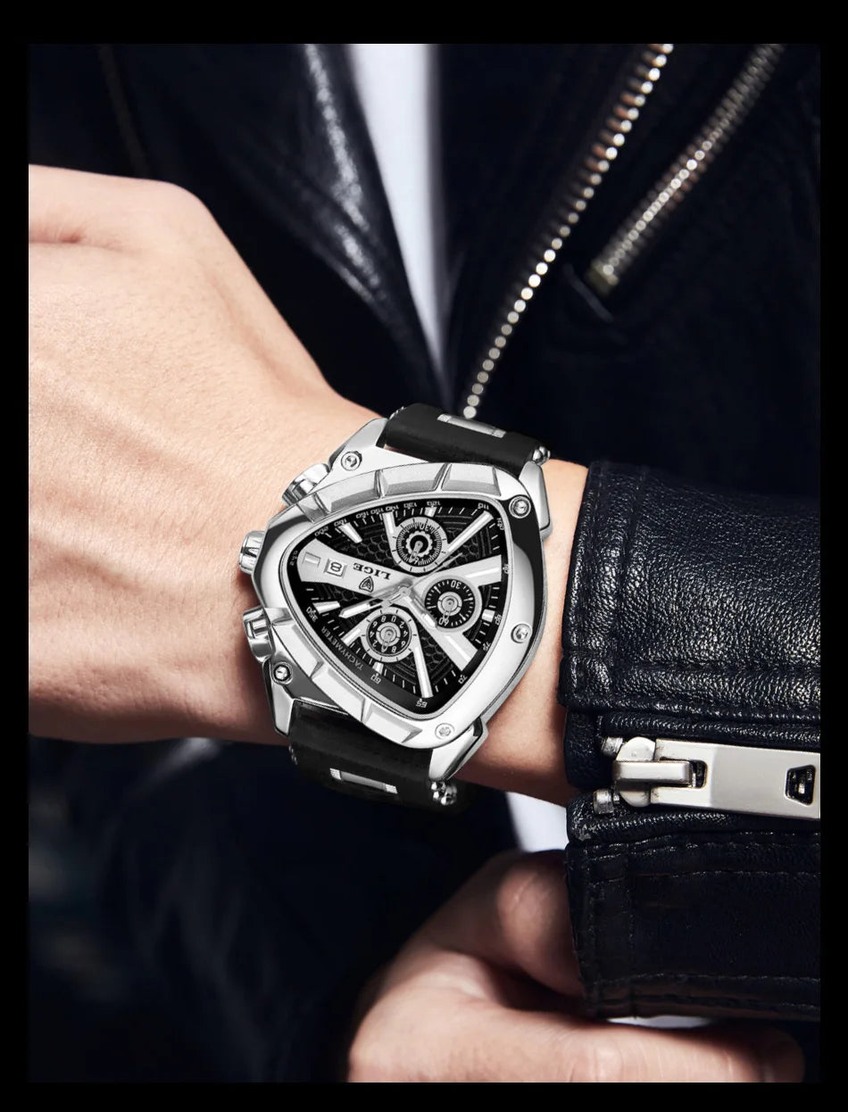 ⏱️ Montre Homme LIGE LG89103 – Design Triangulaire, Chronographe & Style Militaire Sport