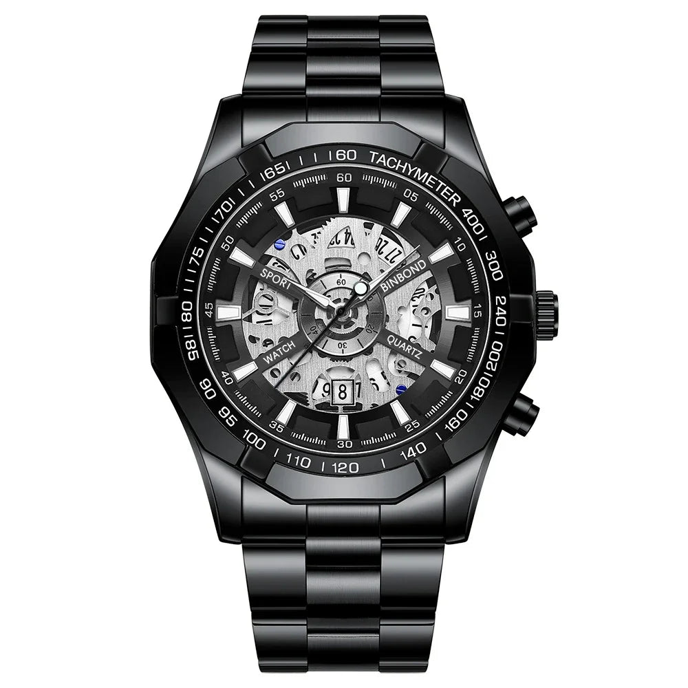 ⌚ BINBOND S033 – Montre Homme de Luxe en Acier Inoxydable Bleue & Étanche