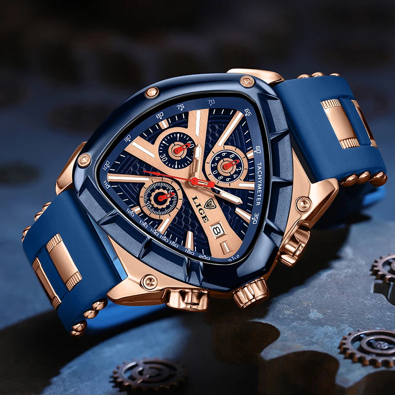 ⏱️ Montre Homme LIGE LG89103 – Design Triangulaire, Chronographe & Style Militaire Sport