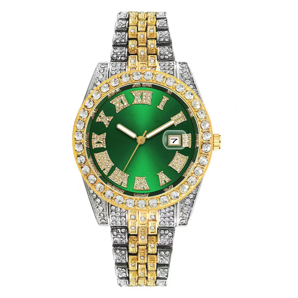 💎 Montre Homme Hip-Hop de Luxe – Acier Inoxydable Doré & Strass Brillants | TVK W1508