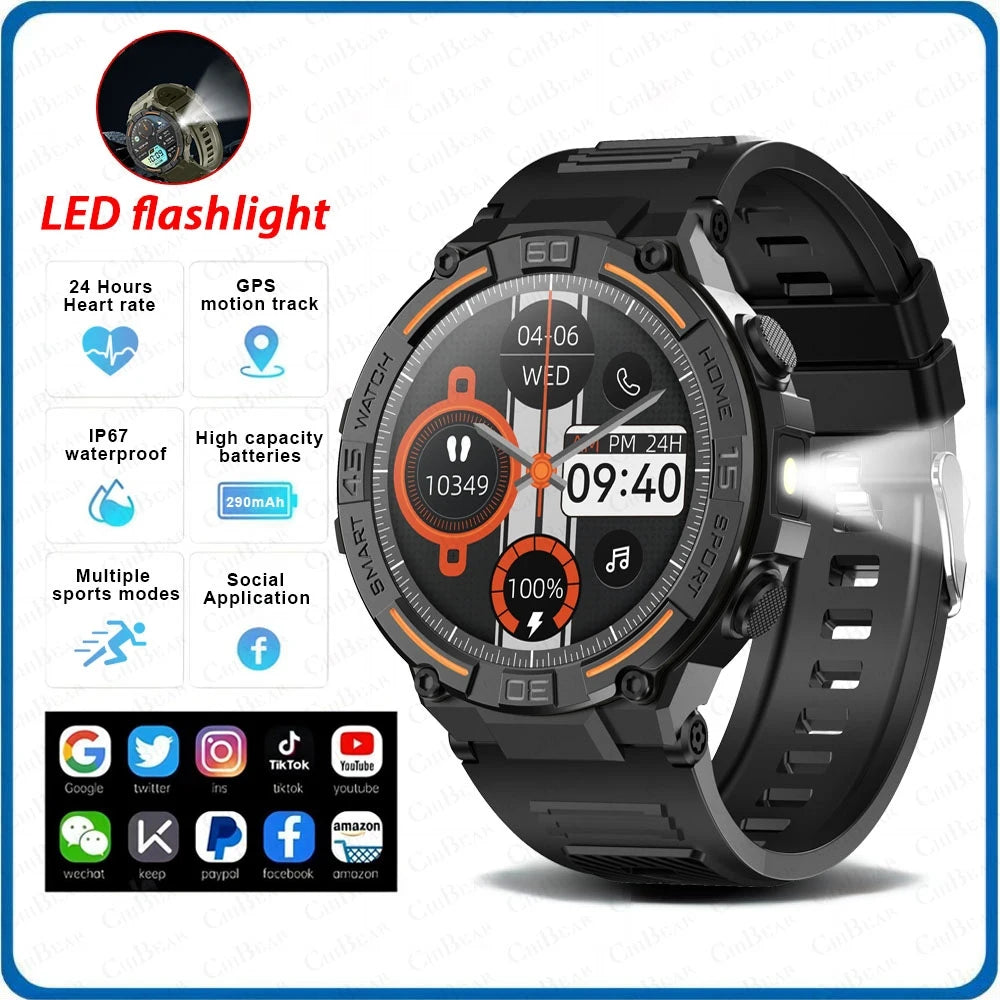 ⌚ ChiBear Military Outdoor Smartwatch – Montre Connectée Tactique GPS & LED pour Hommes
