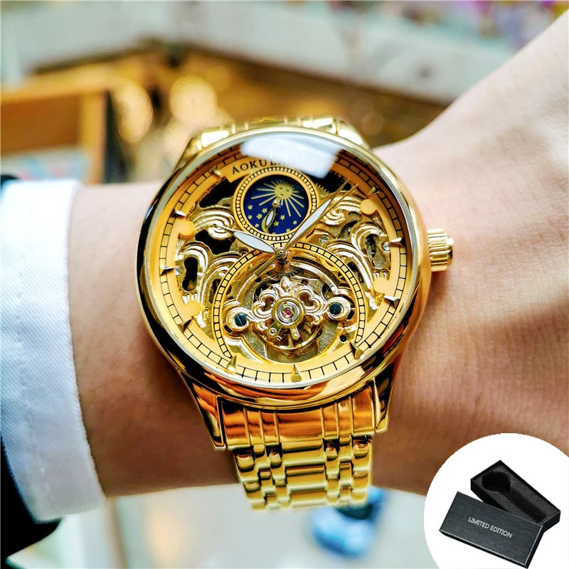 🕰️ Montre Automatique Vintage Phase de Lune – Édition Gold par AOKULASIC