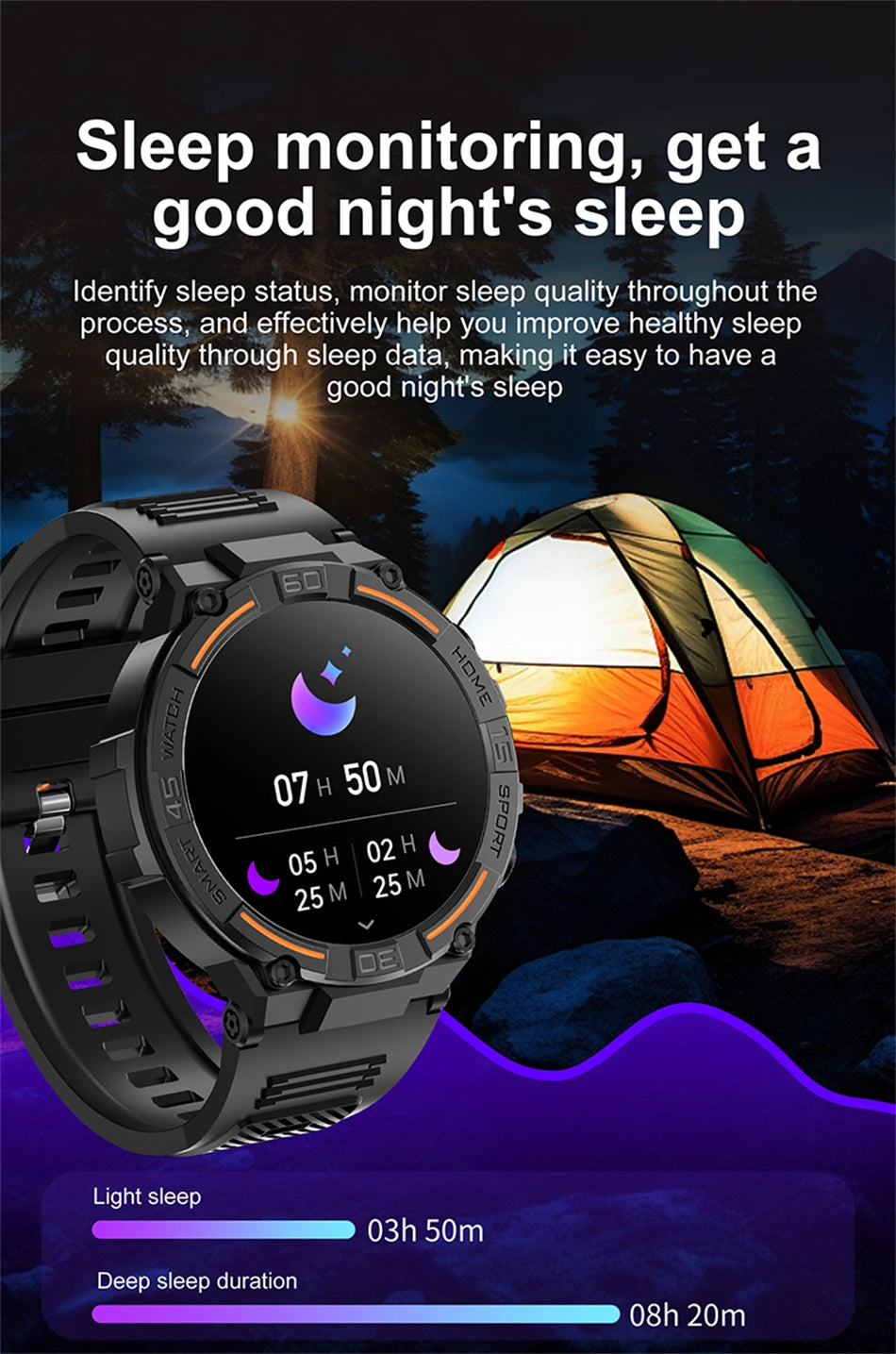 ⌚ ChiBear Military Outdoor Smartwatch – Montre Connectée Tactique GPS & LED pour Hommes