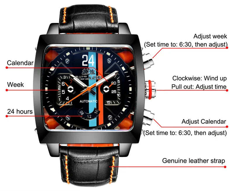 Montre Automatique Homme PAULAREIS P – Élégance sportive, mouvement mécanique, bracelet en caoutchouc et design luxueux