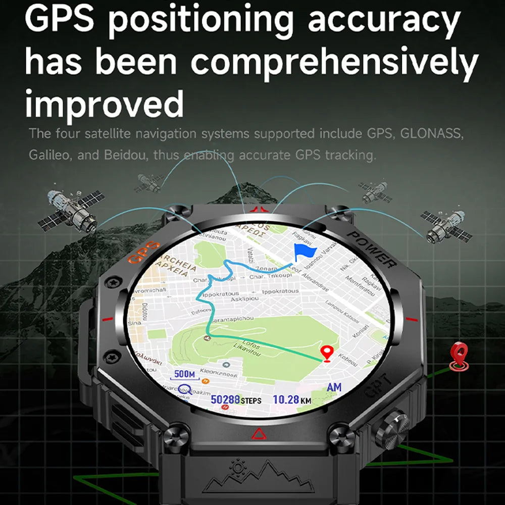 2025 HUAIWE Montre Connectée Militaire 2025 – GPS, IA ChatGPT, Étanche 5ATM, 530mAh