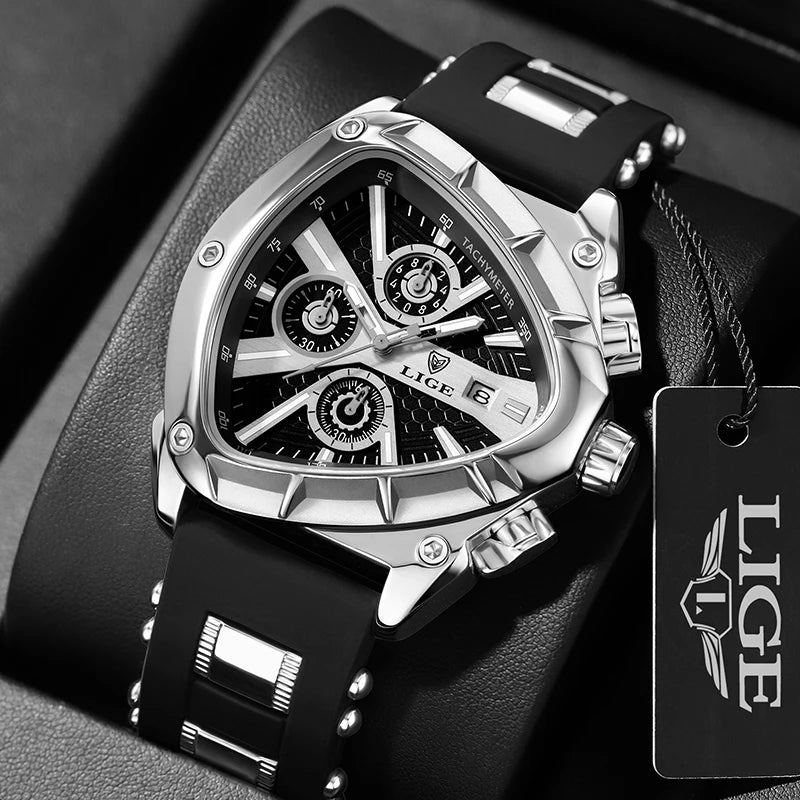 ⏱️ Montre Homme LIGE LG89103 – Design Triangulaire, Chronographe & Style Militaire Sport