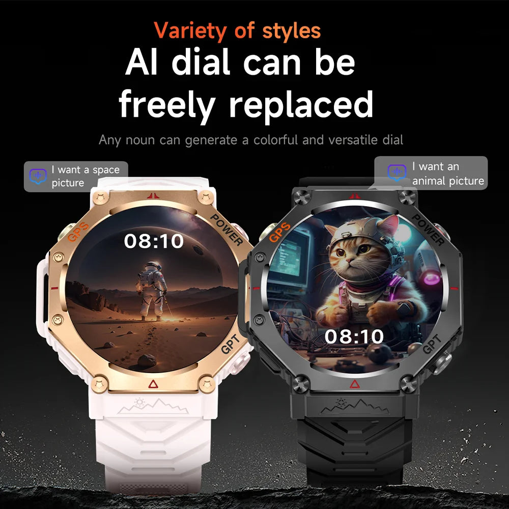 2025 HUAIWE Montre Connectée Militaire 2025 – GPS, IA ChatGPT, Étanche 5ATM, 530mAh