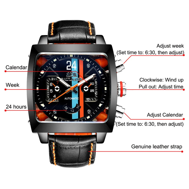 Montre Automatique Homme PAULAREIS P – Élégance sportive, mouvement mécanique, bracelet en caoutchouc et design luxueux