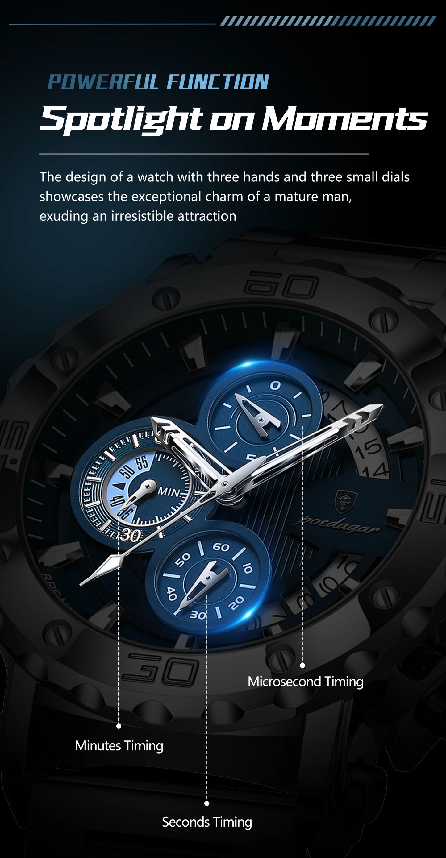 ⌚ POEDAGAR 892 – Montre Chronographe de Luxe pour Homme en Acier Inoxydable