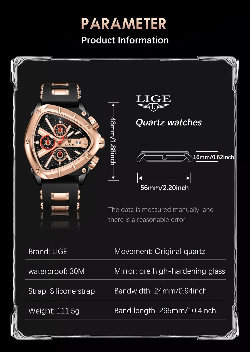 ⏱️ Montre Homme LIGE LG89103 – Design Triangulaire, Chronographe & Style Militaire Sport