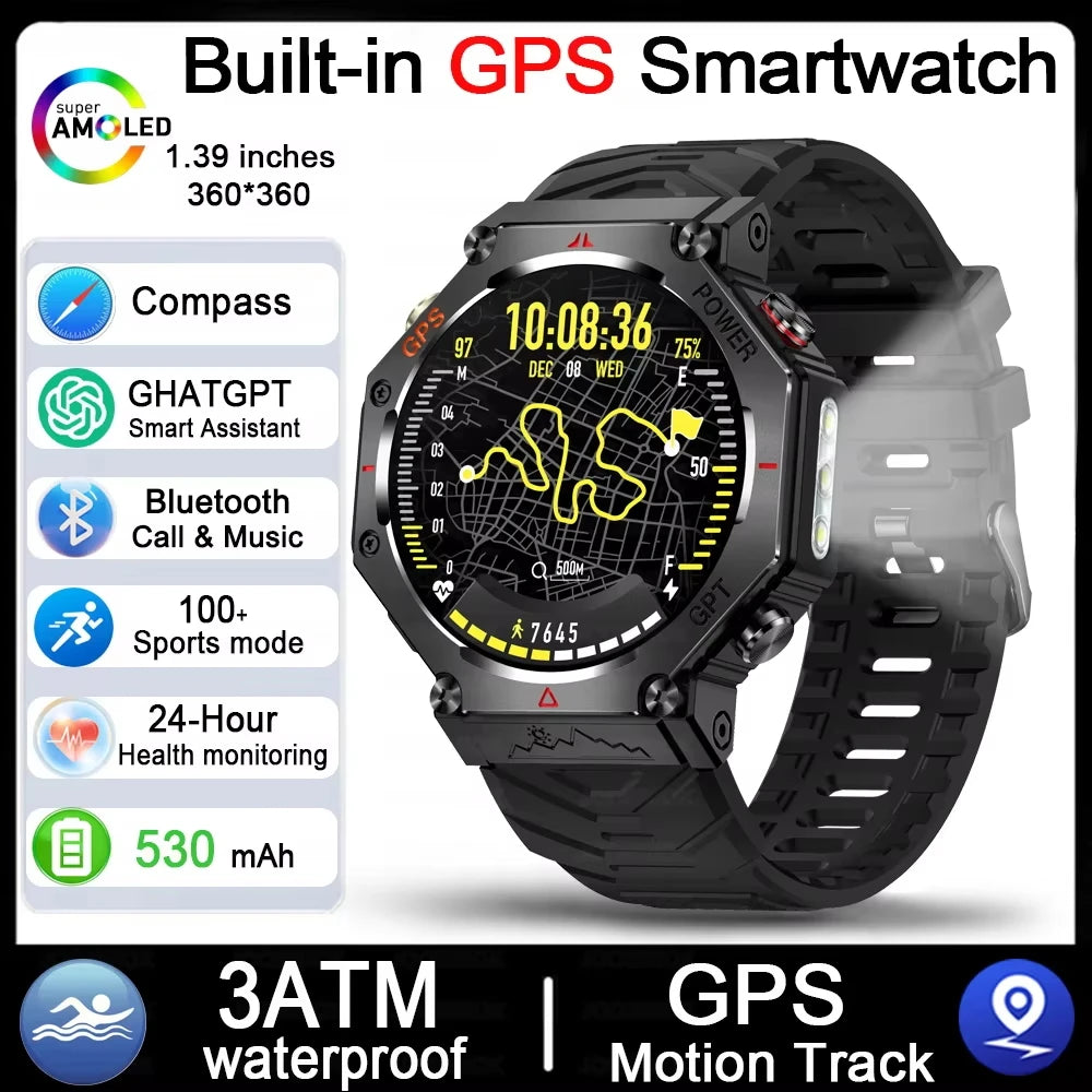 2025 HUAIWE Montre Connectée Militaire 2025 – GPS, IA ChatGPT, Étanche 5ATM, 530mAh