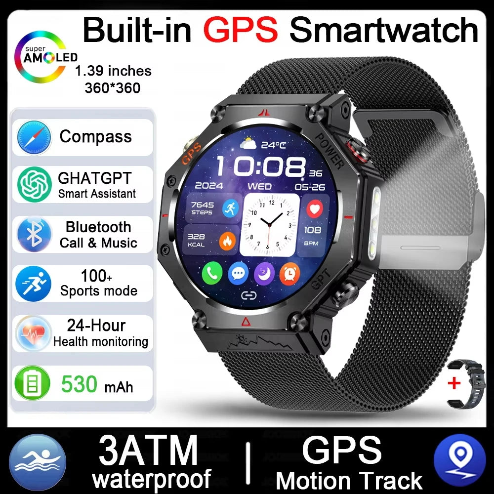 2025 HUAIWE Montre Connectée Militaire 2025 – GPS, IA ChatGPT, Étanche 5ATM, 530mAh