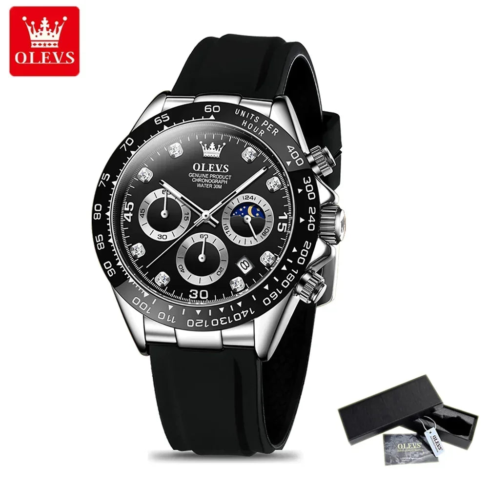 🌙 Montre Homme OLEVS 2875 – Chronographe de Luxe à Phase de Lune
