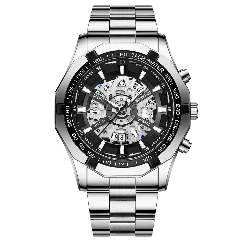 ⌚ BINBOND S033 – Montre Homme de Luxe en Acier Inoxydable Bleue & Étanche