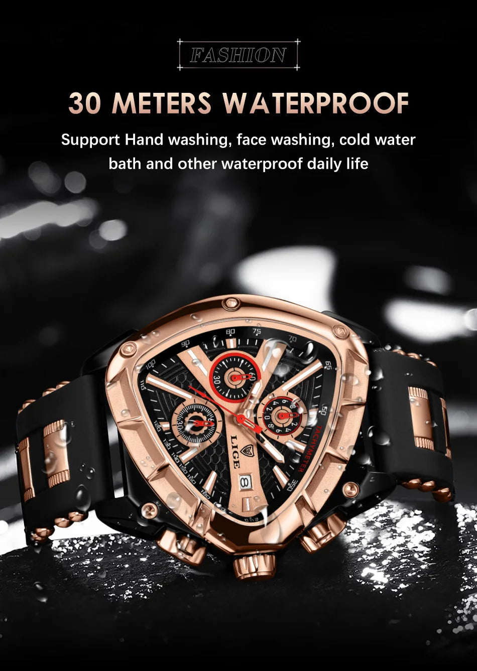⏱️ Montre Homme LIGE LG89103 – Design Triangulaire, Chronographe & Style Militaire Sport
