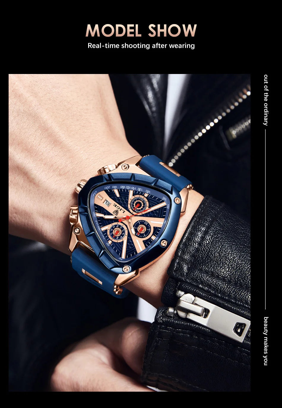 ⏱️ Montre Homme LIGE LG89103 – Design Triangulaire, Chronographe & Style Militaire Sport