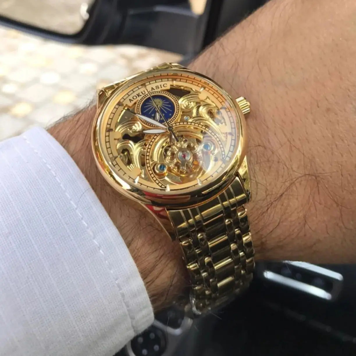 🕰️ Montre Automatique Vintage Phase de Lune – Édition Gold par AOKULASIC