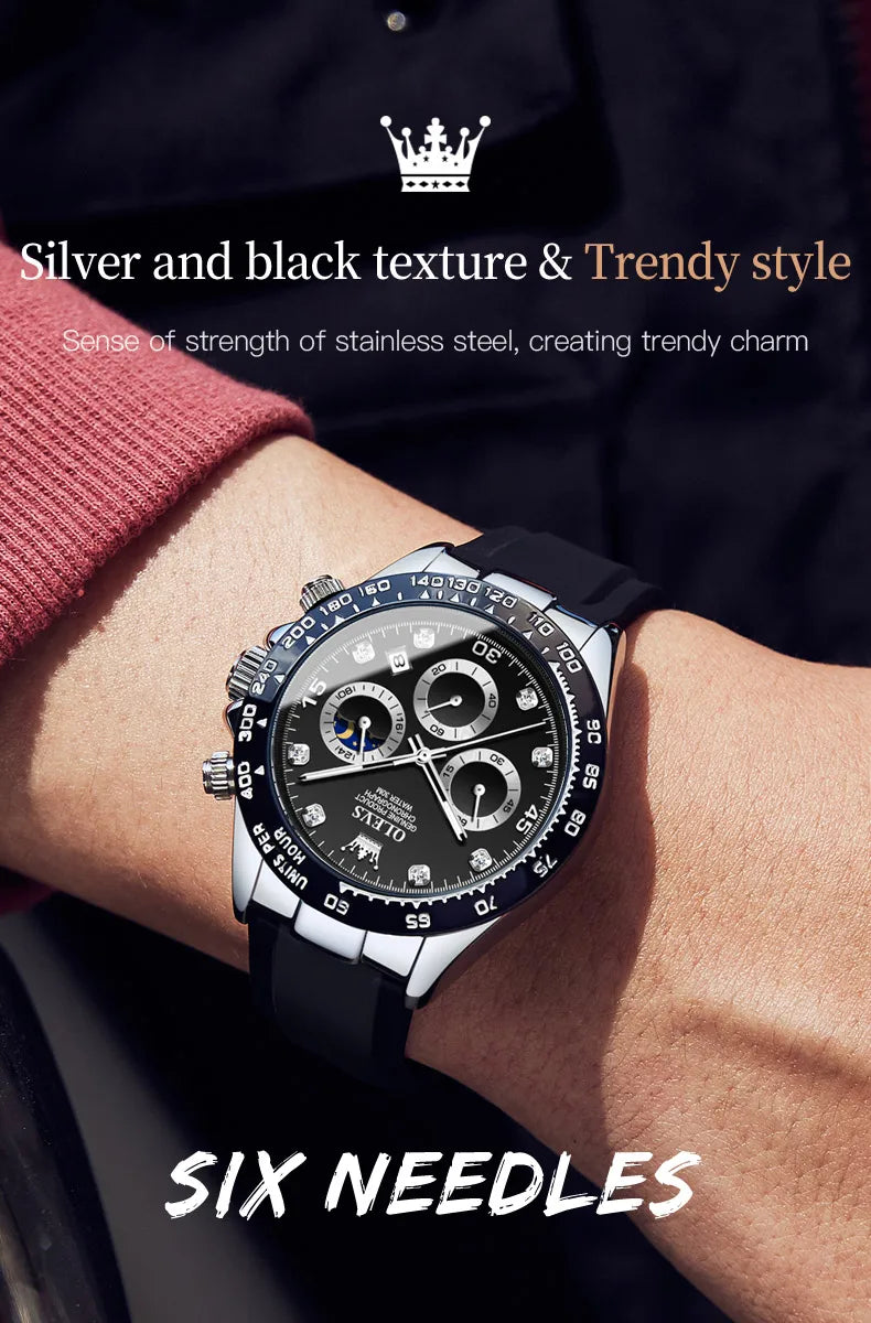 🌙 Montre Homme OLEVS 2875 – Chronographe de Luxe à Phase de Lune