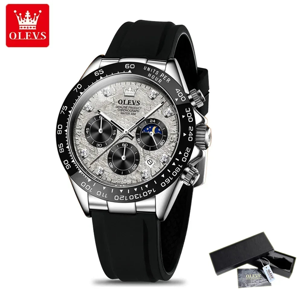 🌙 Montre Homme OLEVS 2875 – Chronographe de Luxe à Phase de Lune