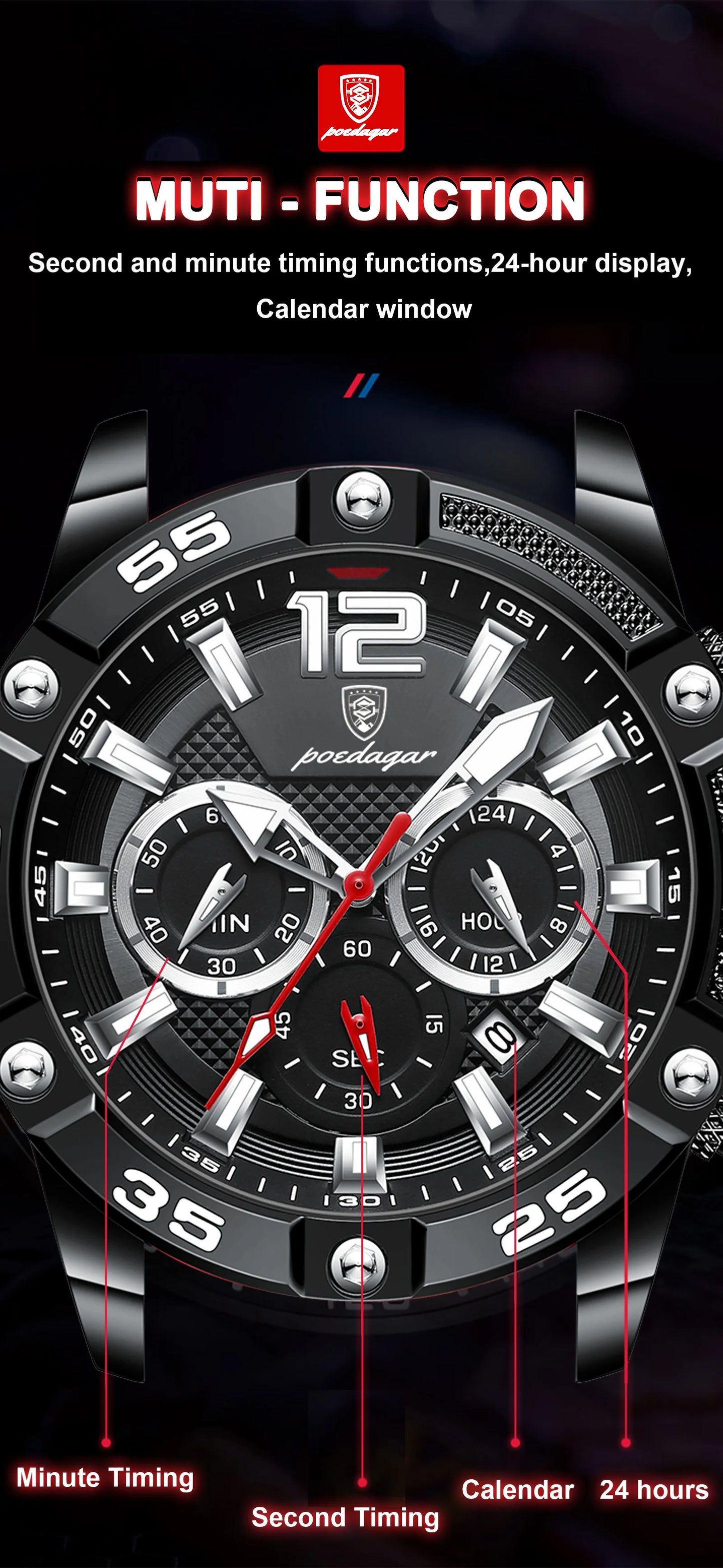 ⌚ POEDAGAR Luxury Chronograph – Montre Homme Sport & Élégance