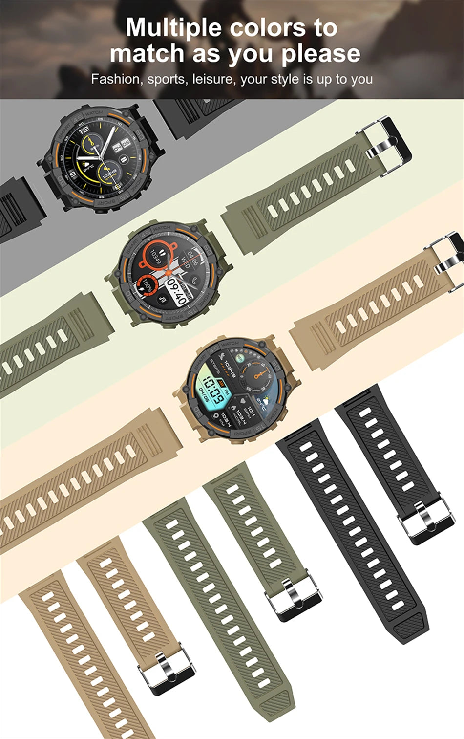 ⌚ ChiBear Military Outdoor Smartwatch – Montre Connectée Tactique GPS & LED pour Hommes