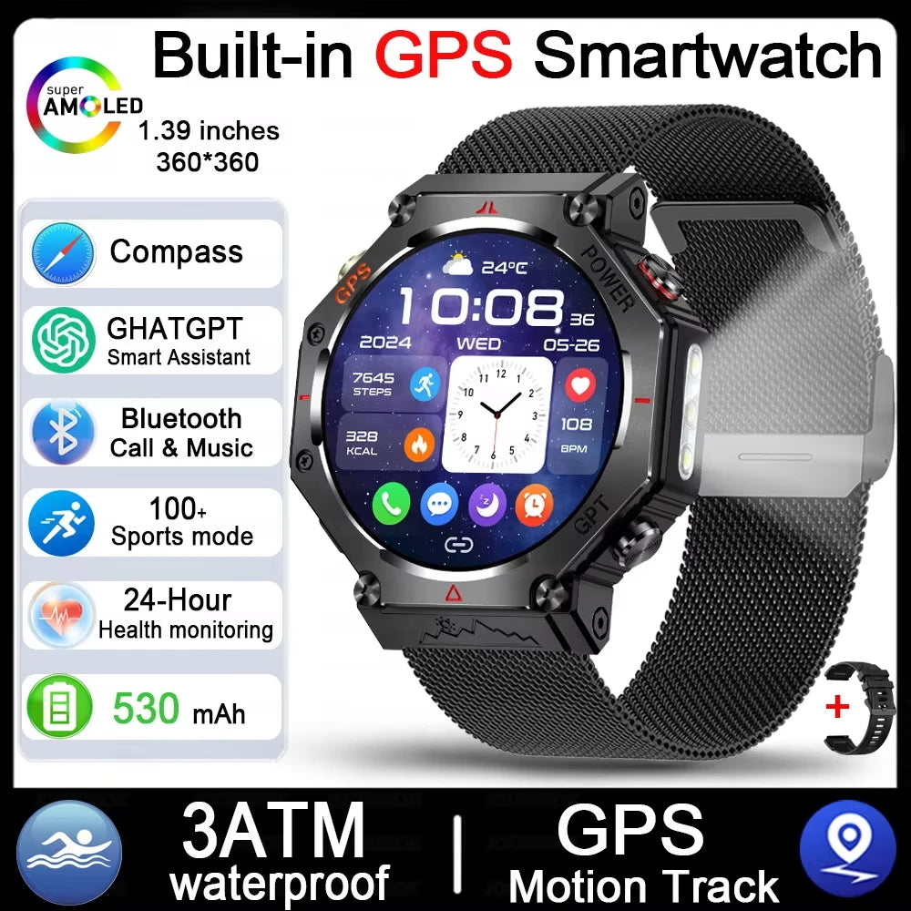 2025 HUAIWE Montre Connectée Militaire 2025 – GPS, IA ChatGPT, Étanche 5ATM, 530mAh
