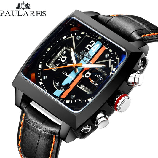 Montre Automatique Homme PAULAREIS P – Élégance sportive, mouvement mécanique, bracelet en caoutchouc et design luxueux