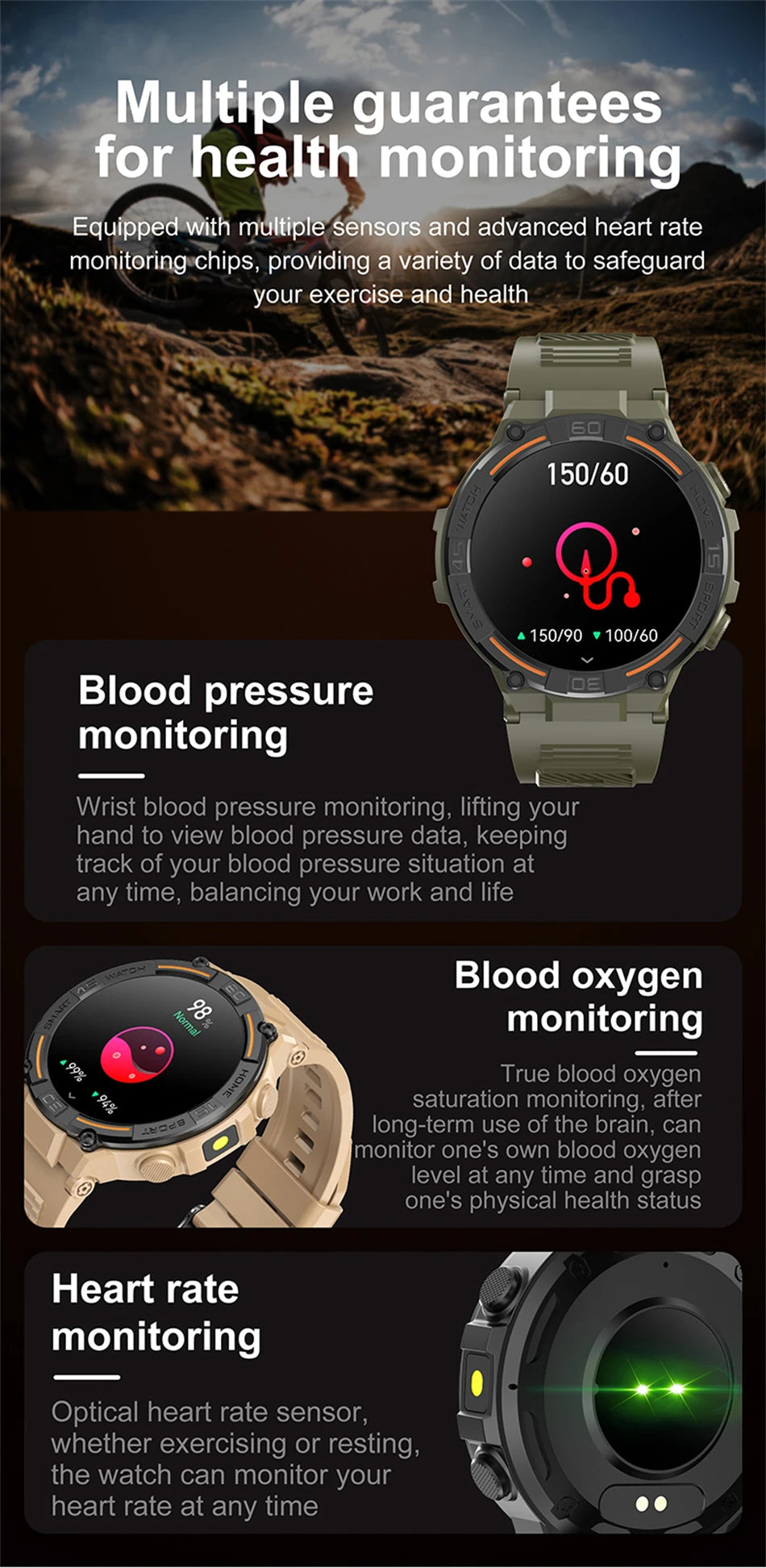 ⌚ ChiBear Military Outdoor Smartwatch – Montre Connectée Tactique GPS & LED pour Hommes