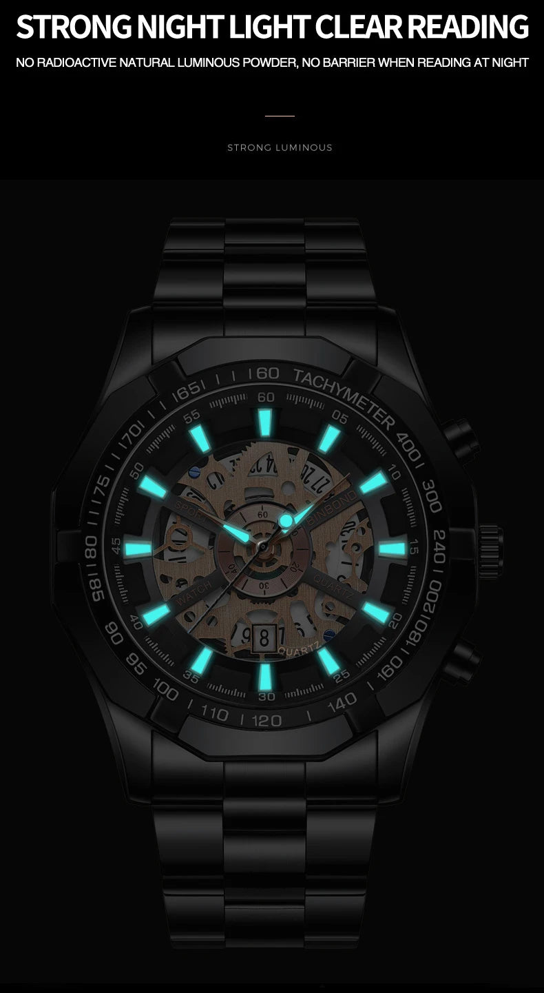 ⌚ BINBOND S033 – Montre Homme de Luxe en Acier Inoxydable Bleue & Étanche