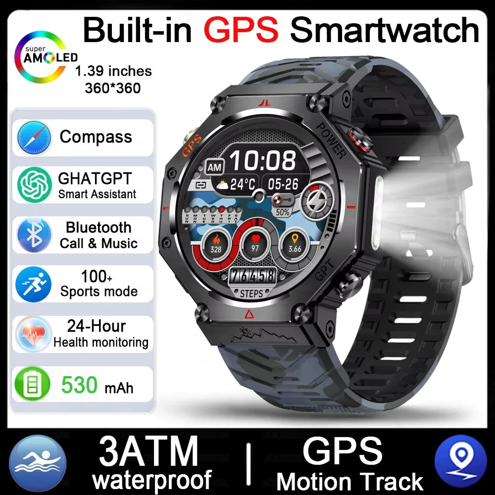 2025 HUAIWE Montre Connectée Militaire 2025 – GPS, IA ChatGPT, Étanche 5ATM, 530mAh