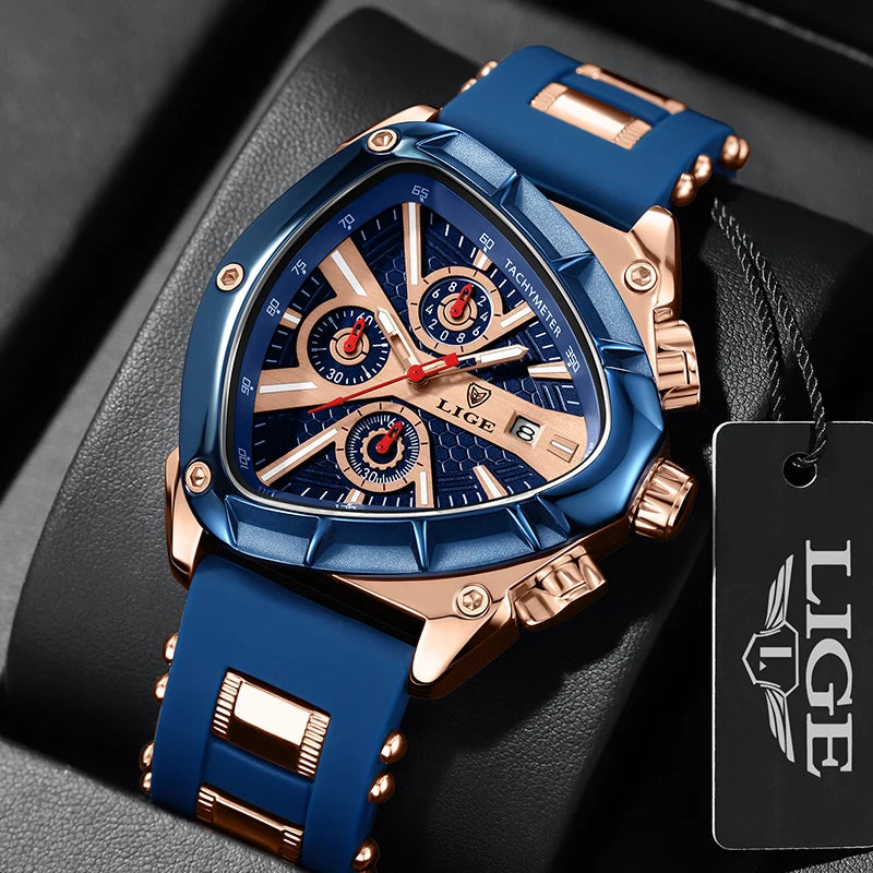 ⏱️ Montre Homme LIGE LG89103 – Design Triangulaire, Chronographe & Style Militaire Sport