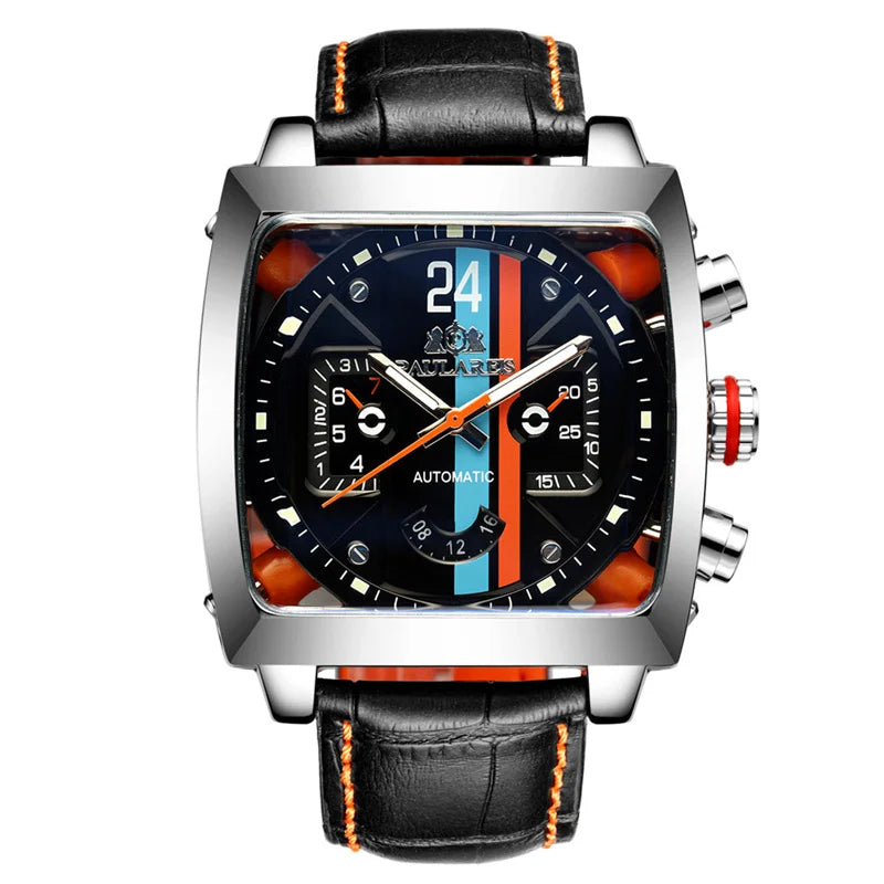 Montre Automatique Homme PAULAREIS P – Élégance sportive, mouvement mécanique, bracelet en caoutchouc et design luxueux