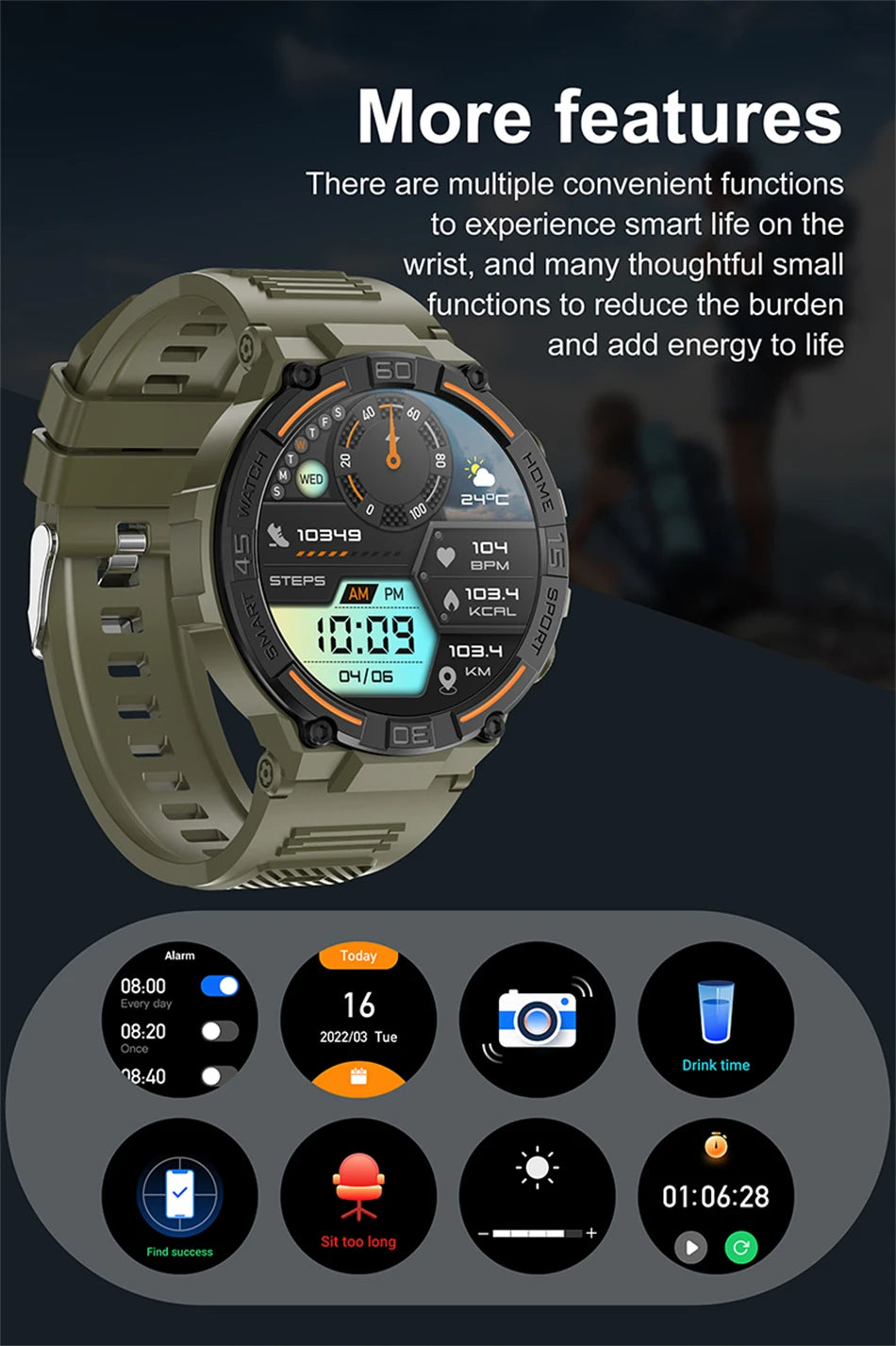 ⌚ ChiBear Military Outdoor Smartwatch – Montre Connectée Tactique GPS & LED pour Hommes