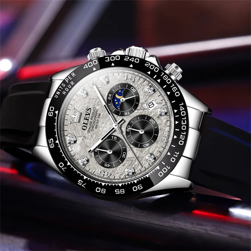 🌙 Montre Homme OLEVS 2875 – Chronographe de Luxe à Phase de Lune