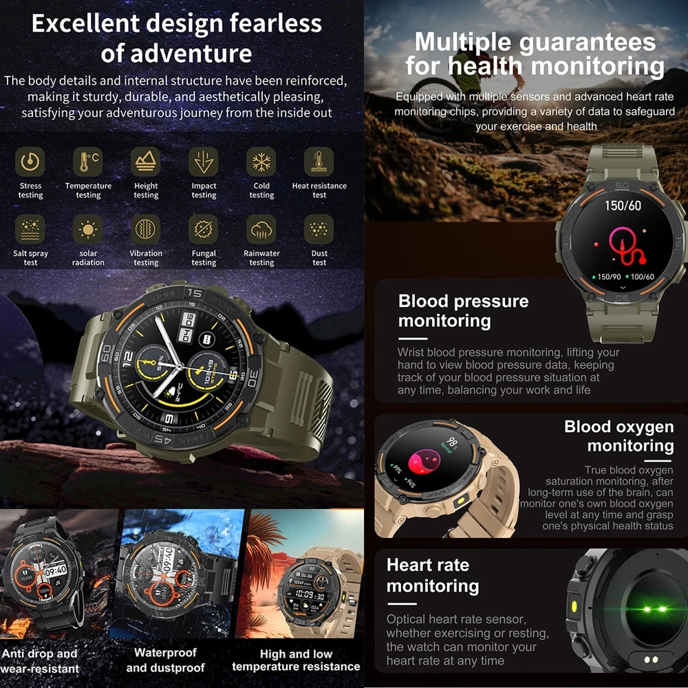 ⌚ ChiBear Military Outdoor Smartwatch – Montre Connectée Tactique GPS & LED pour Hommes