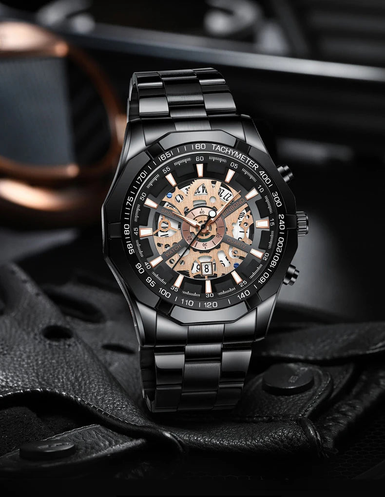 ⌚ BINBOND S033 – Montre Homme de Luxe en Acier Inoxydable Bleue & Étanche