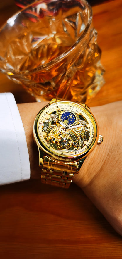 🕰️ Montre Automatique Vintage Phase de Lune – Édition Gold par AOKULASIC
