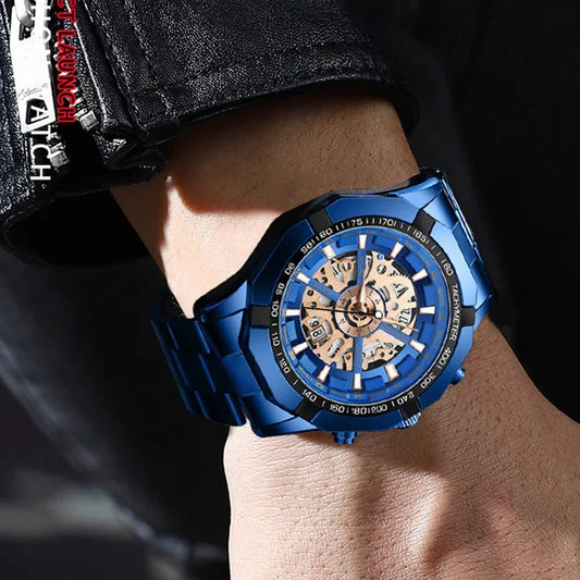 ⌚ BINBOND S033 – Montre Homme de Luxe en Acier Inoxydable Bleue & Étanche