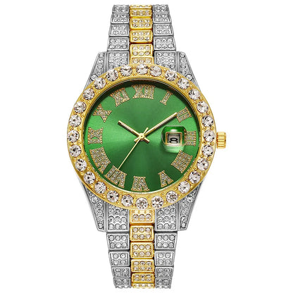 💎 Montre Homme Hip-Hop de Luxe – Acier Inoxydable Doré & Strass Brillants | TVK W1508