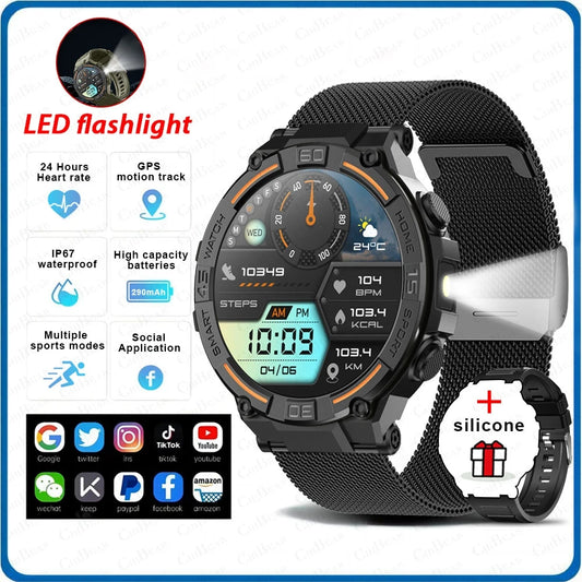 ⌚ ChiBear Military Outdoor Smartwatch – Montre Connectée Tactique GPS & LED pour Hommes