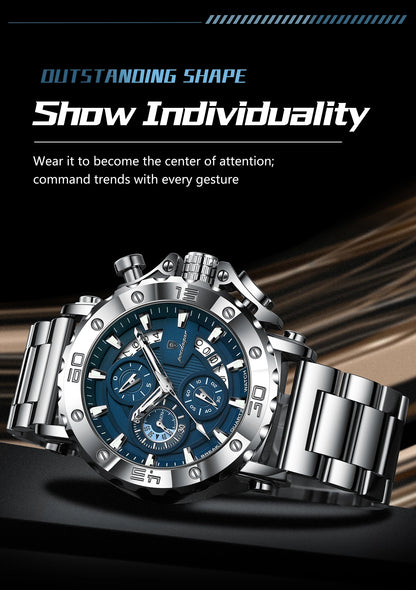 ⌚ POEDAGAR 892 – Montre Chronographe de Luxe pour Homme en Acier Inoxydable