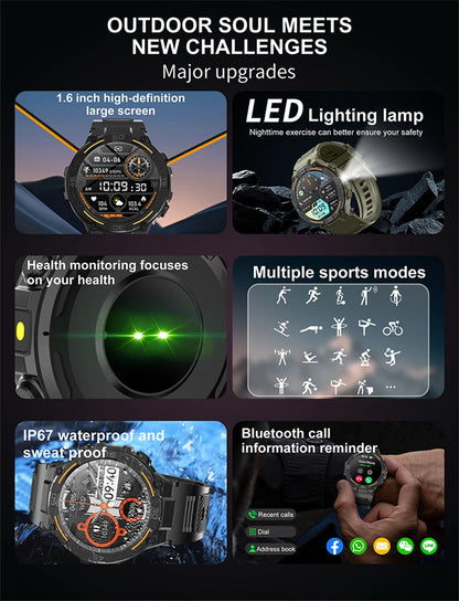 ⌚ ChiBear Military Outdoor Smartwatch – Montre Connectée Tactique GPS & LED pour Hommes